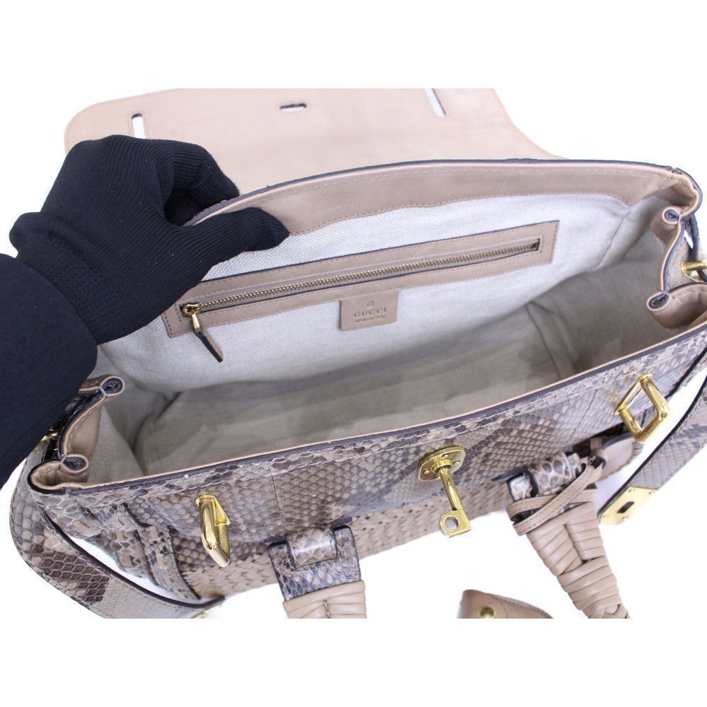 Gucci Handbag Python Beige Brown Leather Cadena W… - image 8